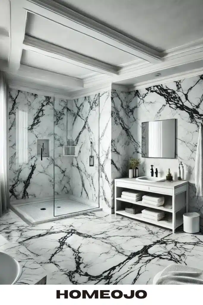 Black and white marble for couple bathroom