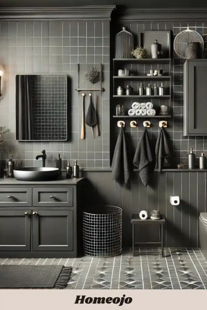 Black elements for gily bathroom