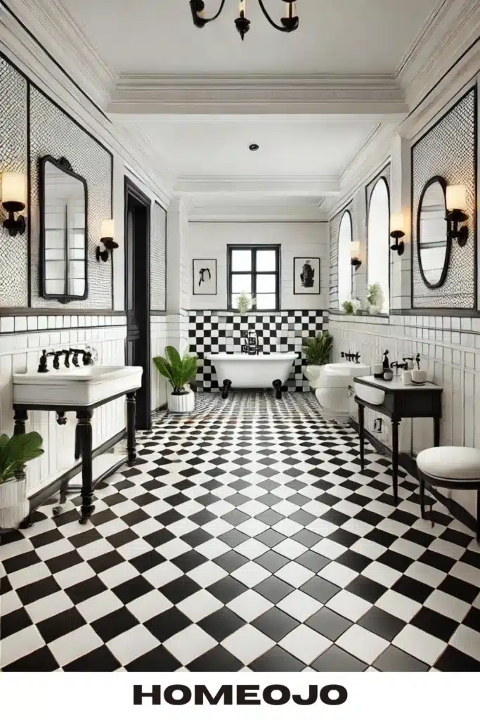 Classic Checkerboard Flooring bathroom for couples