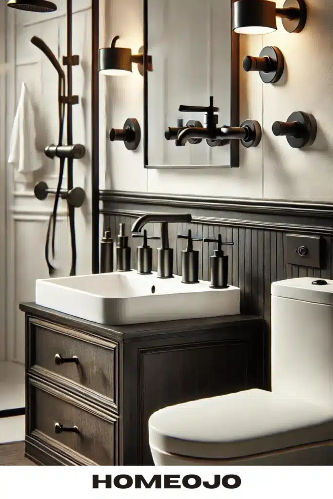 black fixtures for couple bathroom