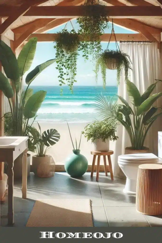 coastal bathroom with plants 