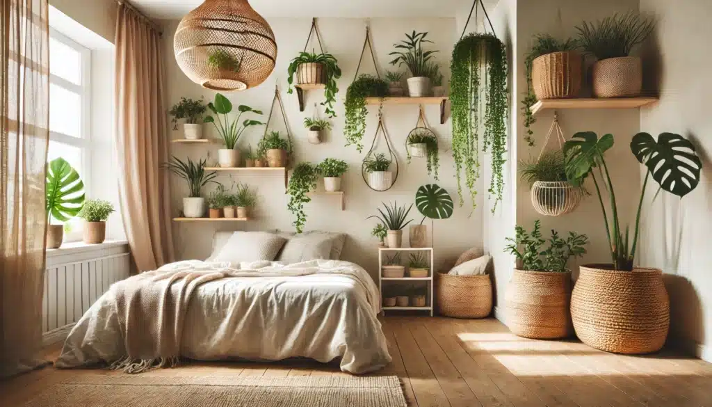 Floor Standing & Hanging Plants for boho bedroom