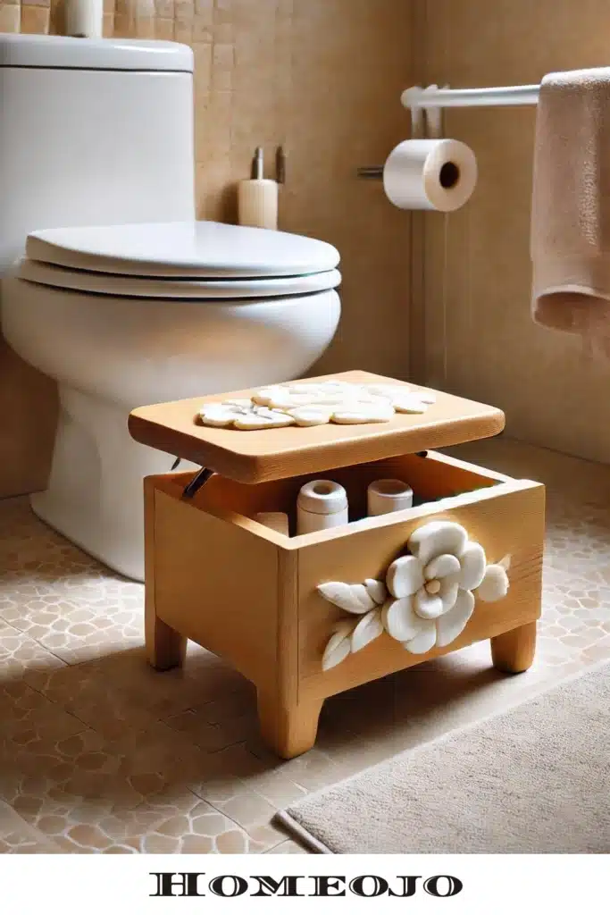 Storage stool for small bathroom