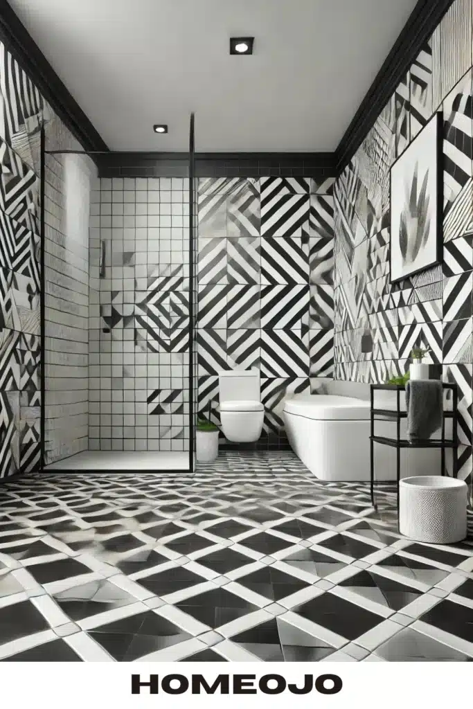 Couple bathroom with geometric pattern