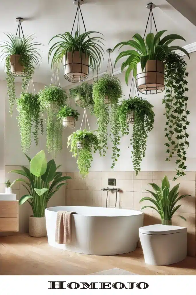 Hanging plants for bathroom decor
