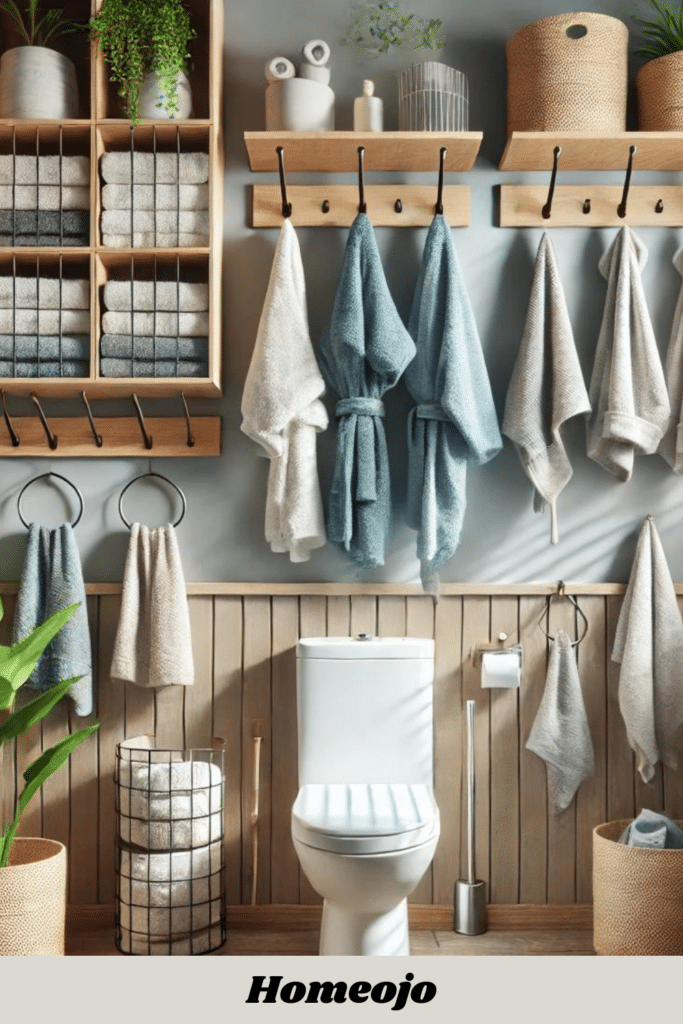 Hooks and Hanging Baskets for tiny bathroom