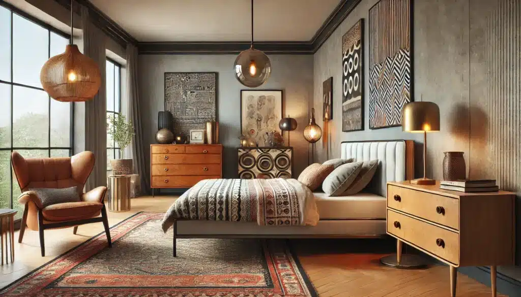 Mix Modern and Vintage Furniture for boho bedroom
