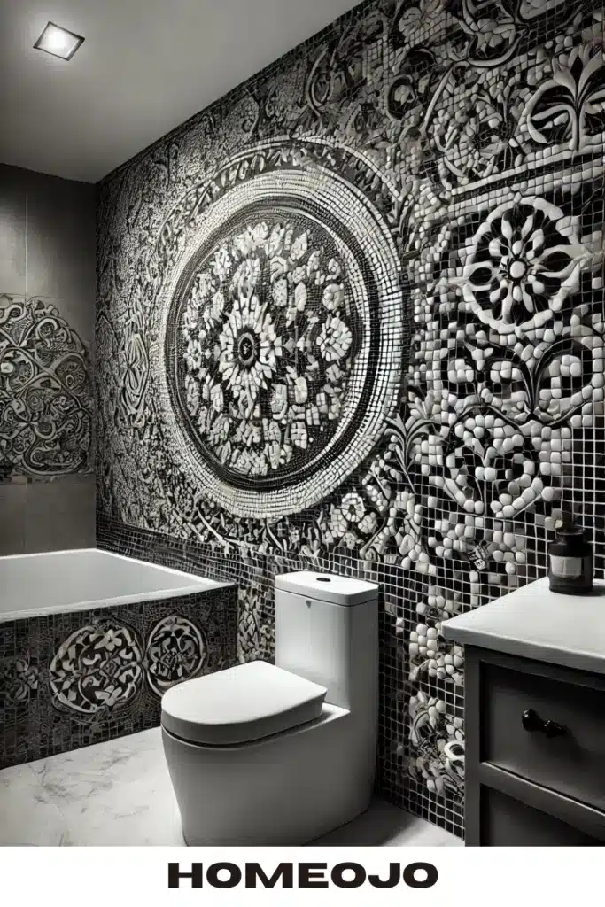 Black and white mosaic tiles for couple bathroom