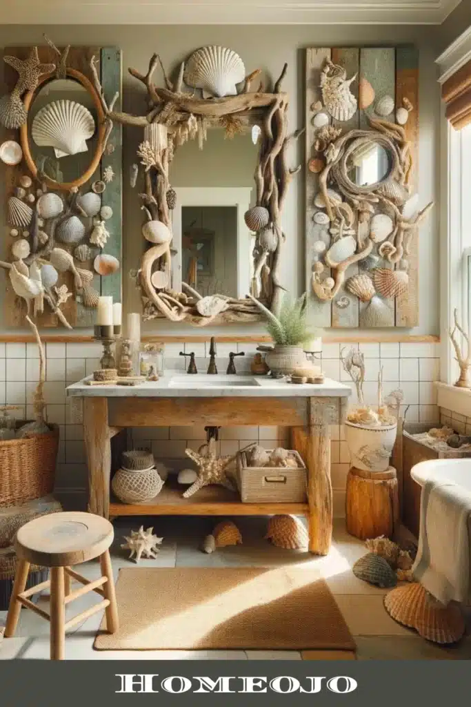 nature inspire decore for coastal bathroom