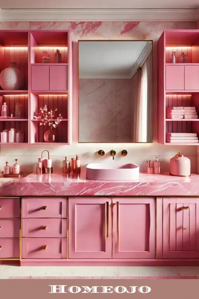 Pink Vanity and Storage for girly bathroom