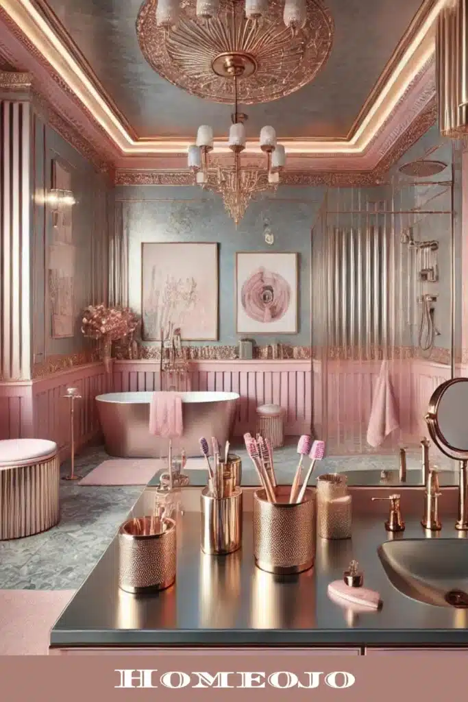 Pink and Metallic Accents for girly bathroom