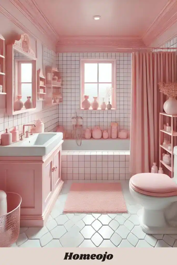 pink color decor for girly bathroom