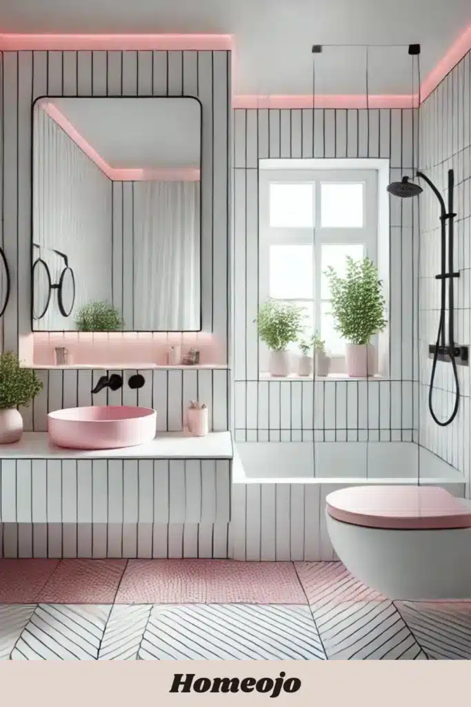 Pink walls tiles for girly bathroom