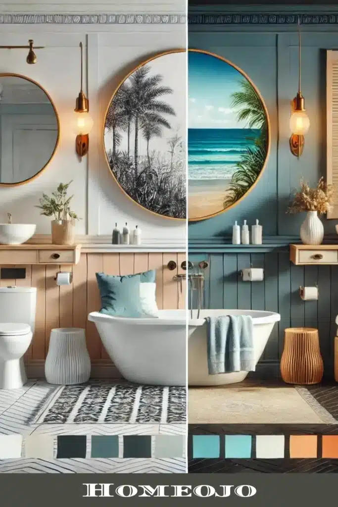 Dark and light color for coastal bathroom