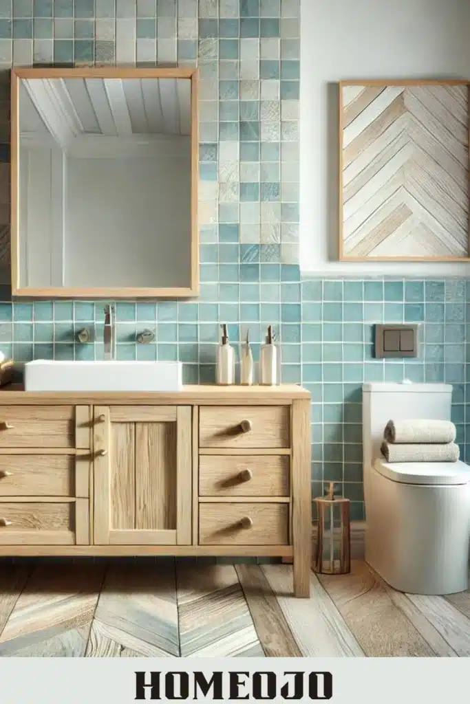 Soft Blue Wood-Look Tiles for bathroom 