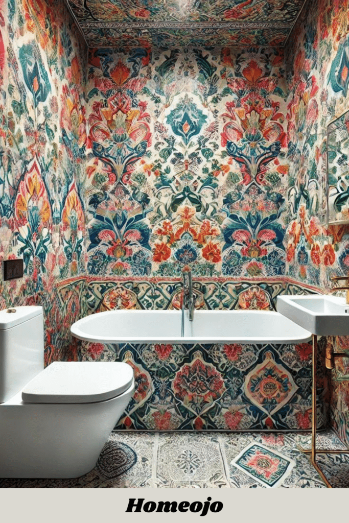 Vibrant Wallpaper for tiny bathroom