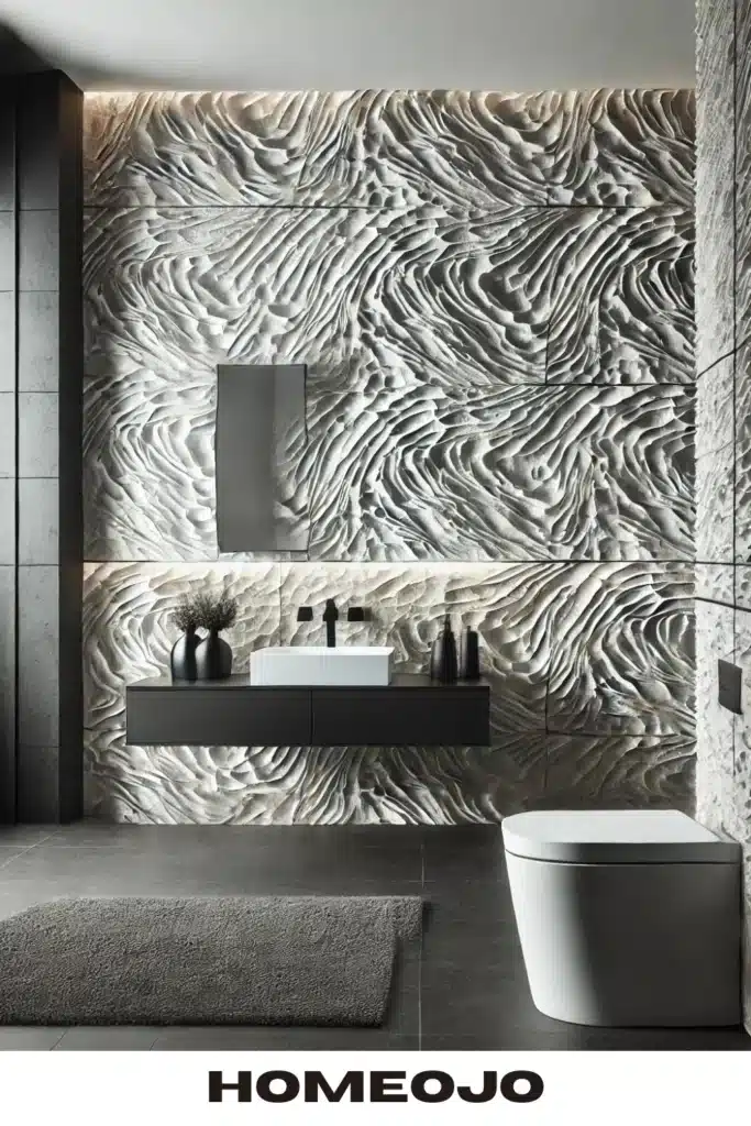 Couple bathroom with textured walls