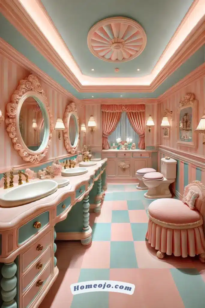 Pink and blue color for bathroom