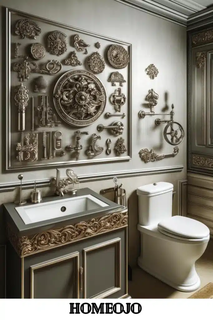 Metallic accents for small bathroom