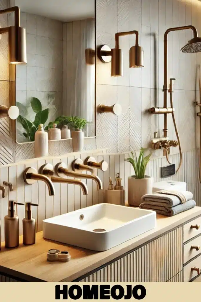 Golden fixtures for couple bathroom