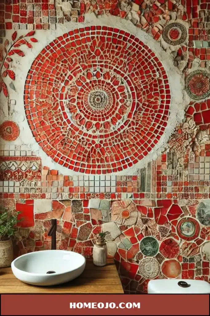 Modern bathroom with Red Mosaic