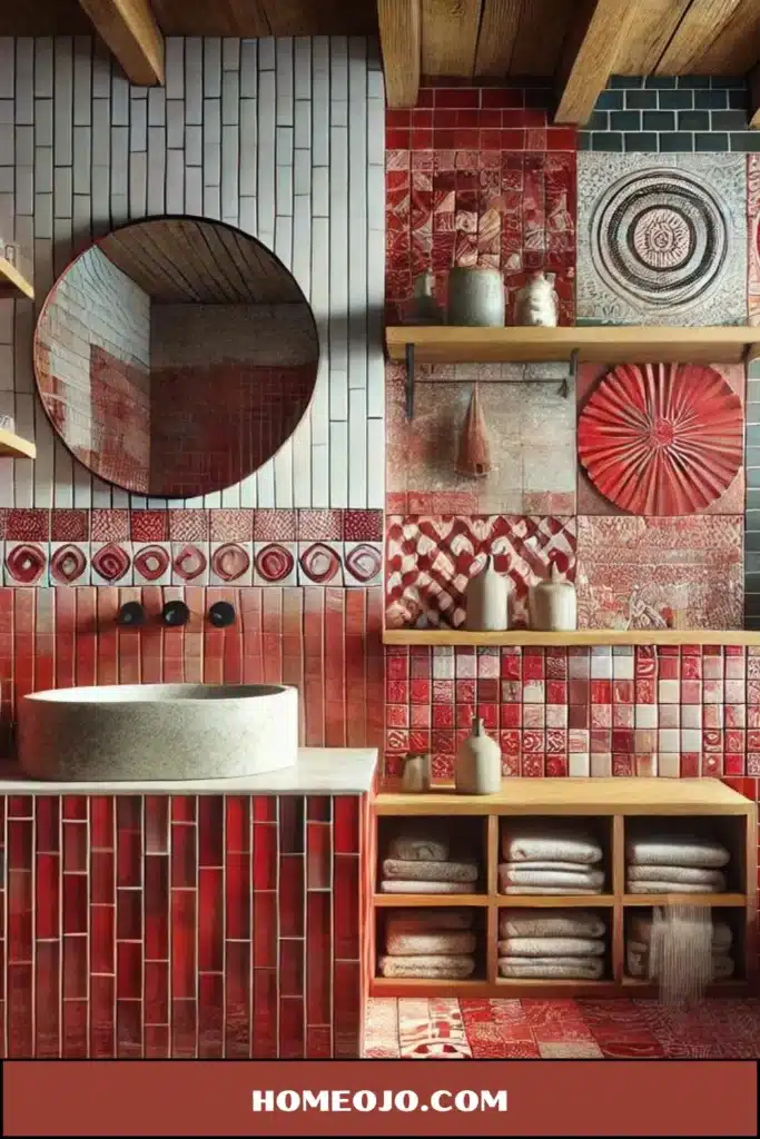 Natural elements for red bathroom decor