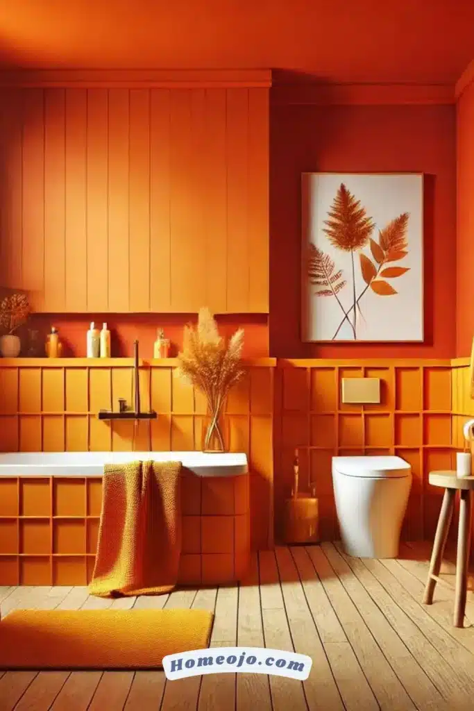 Bright oranges and reds color for bathroom