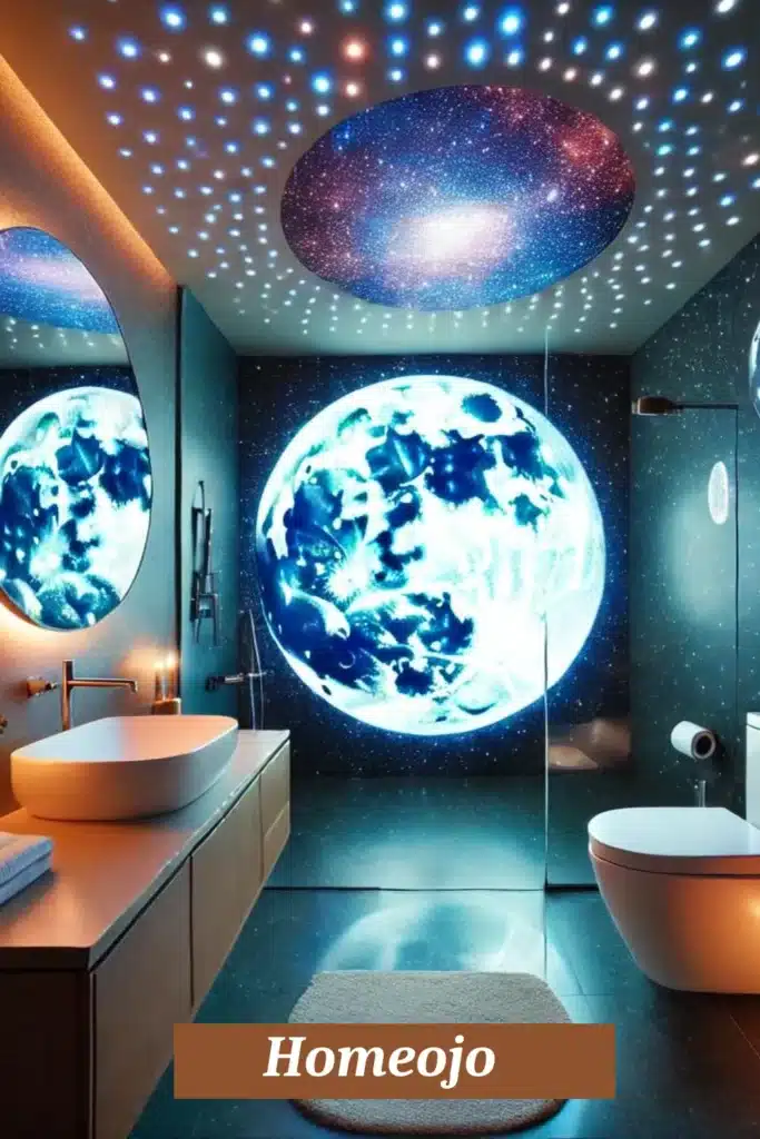 Cosmic background lighting for teen girl bathroom