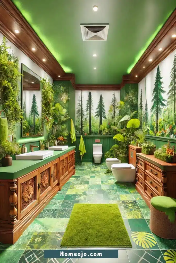 Nature-themed decor for kids bathroom