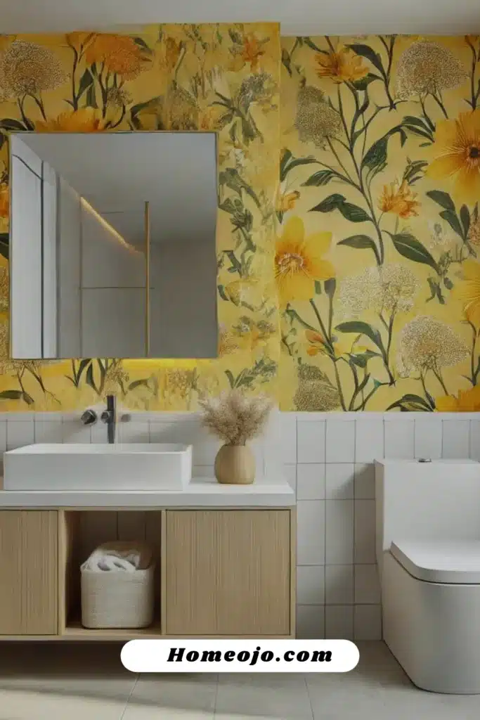 Floral yellow wallpaper for bathroom