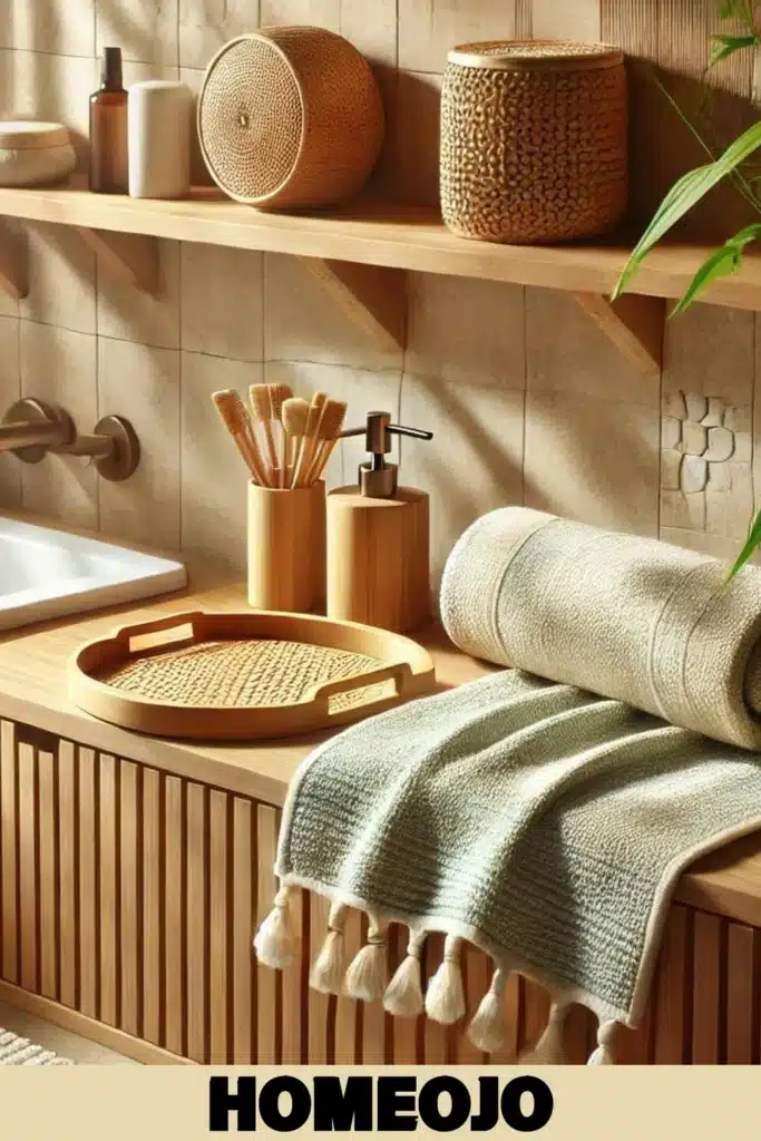 wooden shelves for couple bathroom