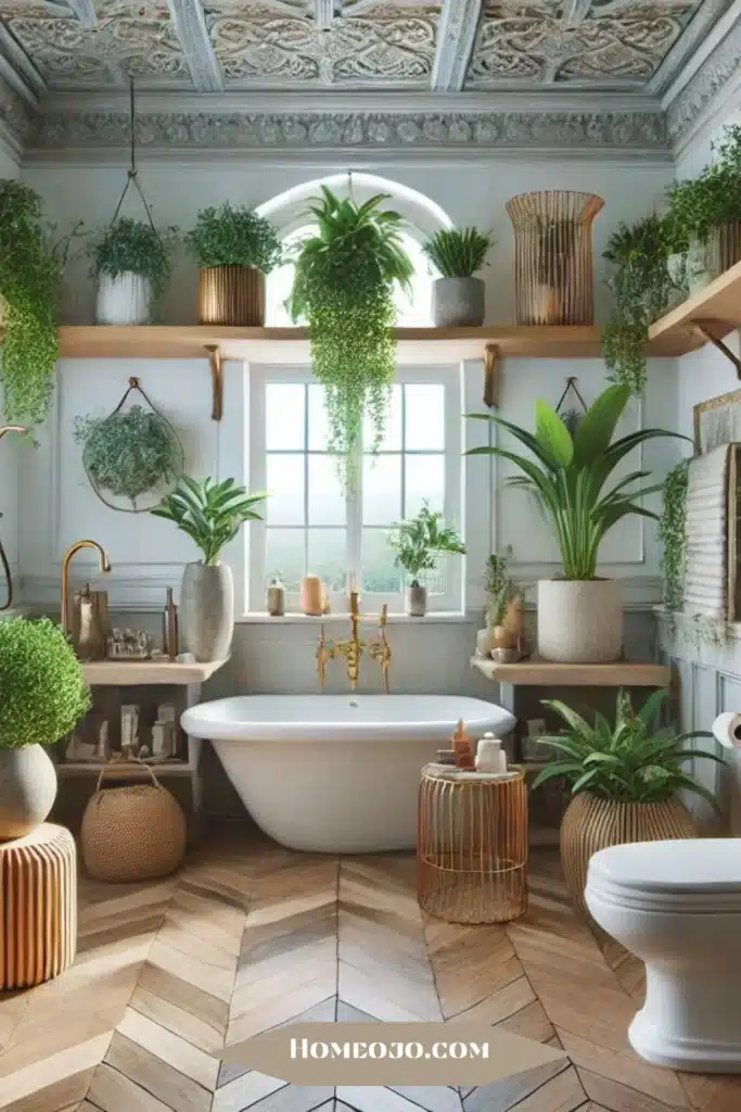 Plants with pots for bathroom