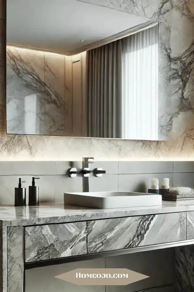 Bathroom counters with marble floor