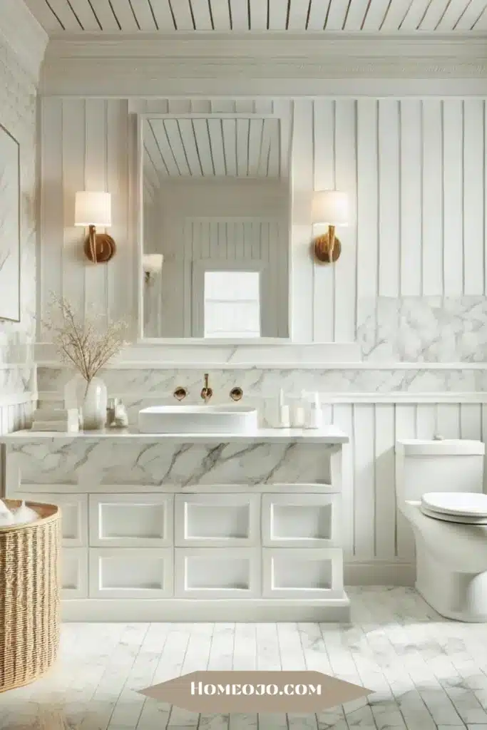 Whites layered for bathroom