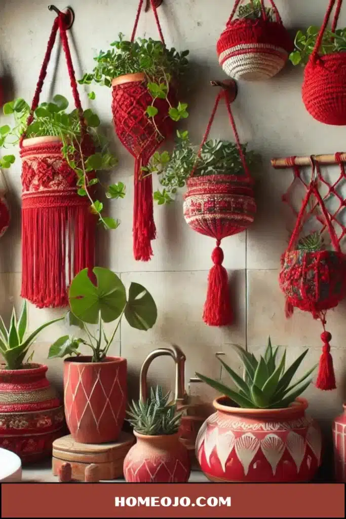 Macrame hanger pots for bathroom