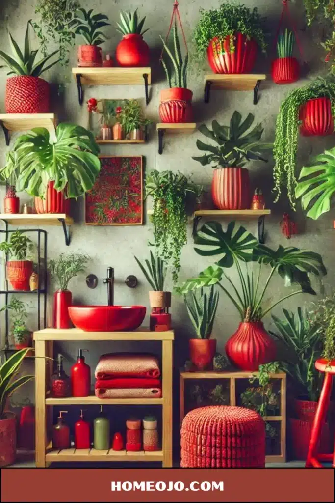 Bathroom with bohemian plants