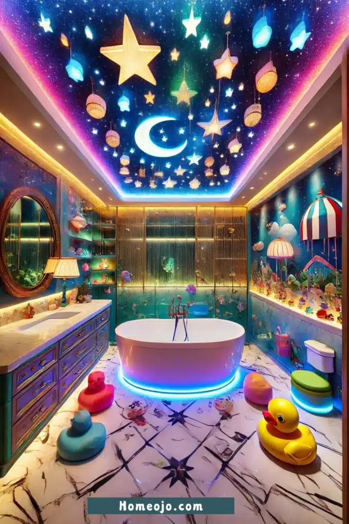 Kids bathroom with starry ceiling lights