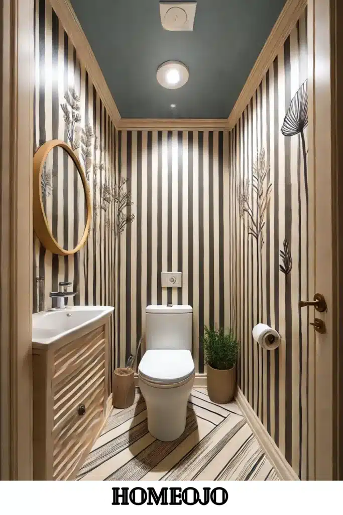 Striped wallpaper for small bathroom