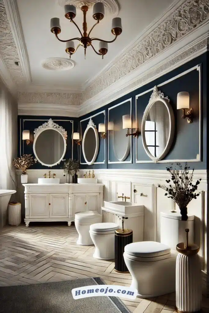 Navy and white color for bathroom