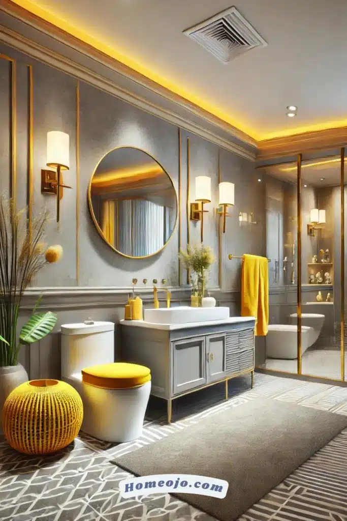 Gray and yellow color bathroom