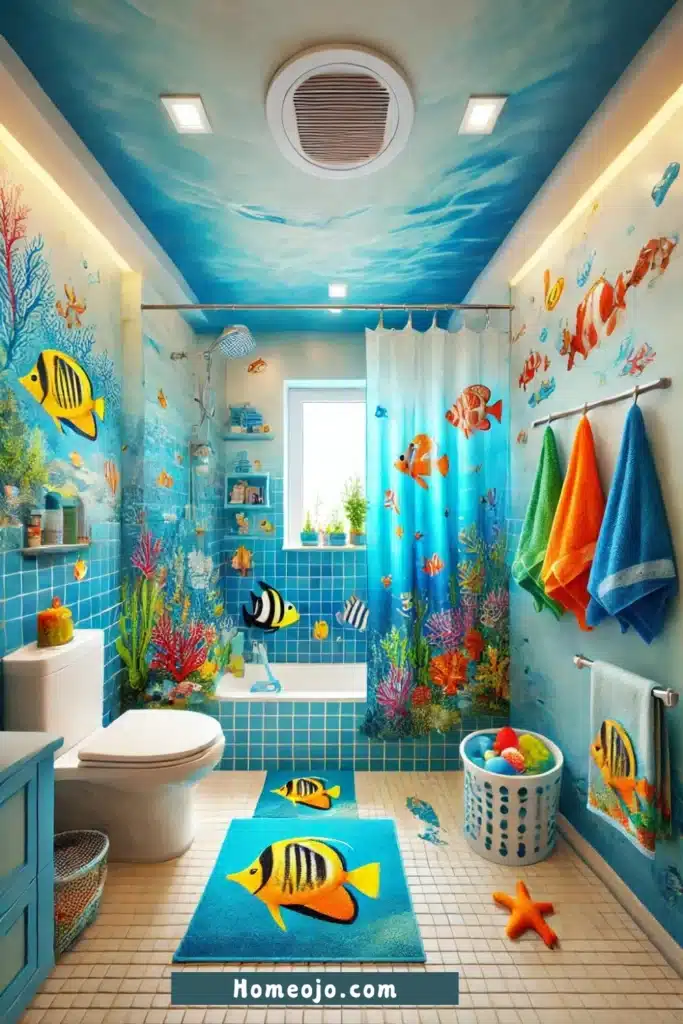 Bathroom for kids with colorful themed 