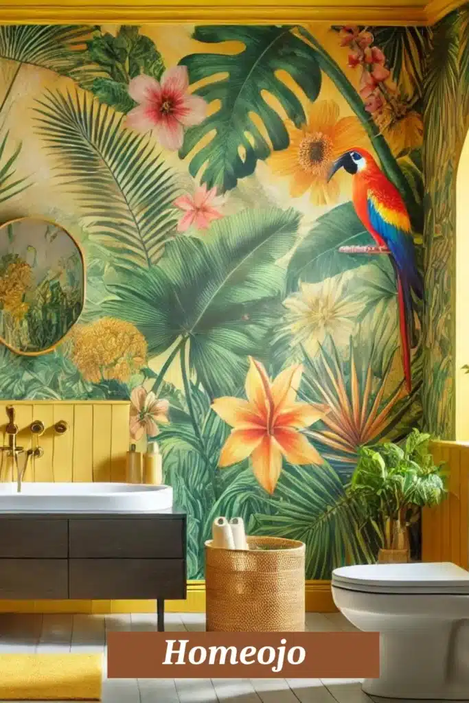 Tropical wallpaper for teen girl bathroom