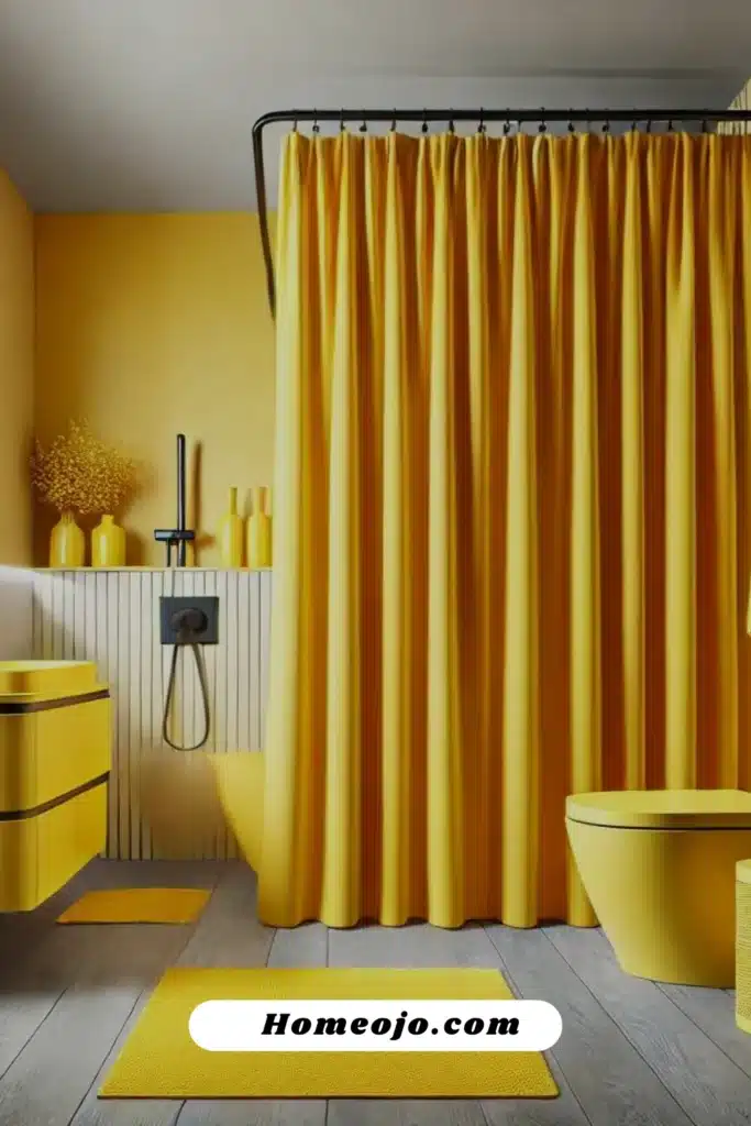 yellow curtain with geometric shapes