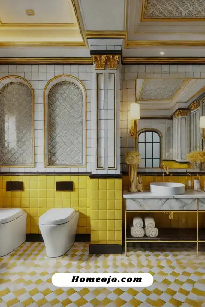 Yellow and white tiles for bathroom