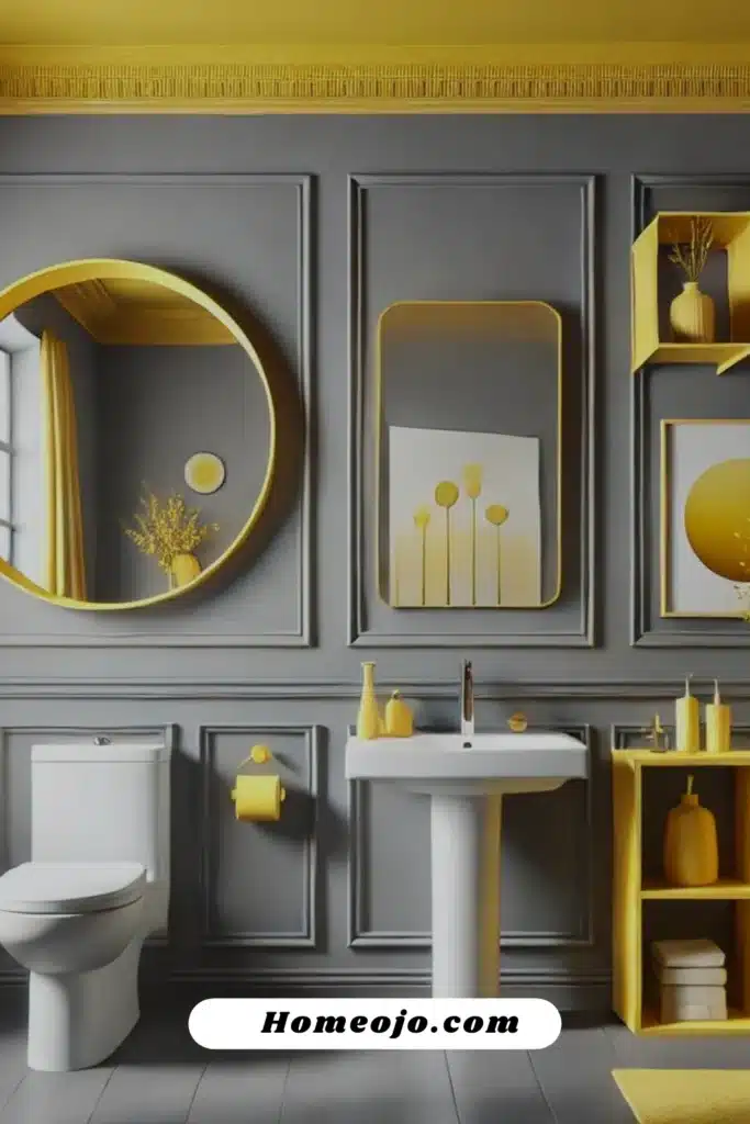 Yellow framed mirror for bathroom 