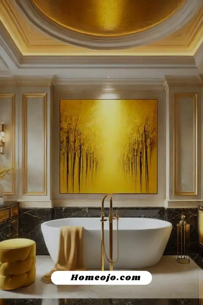 Small Bathrooms with yellow wall art 