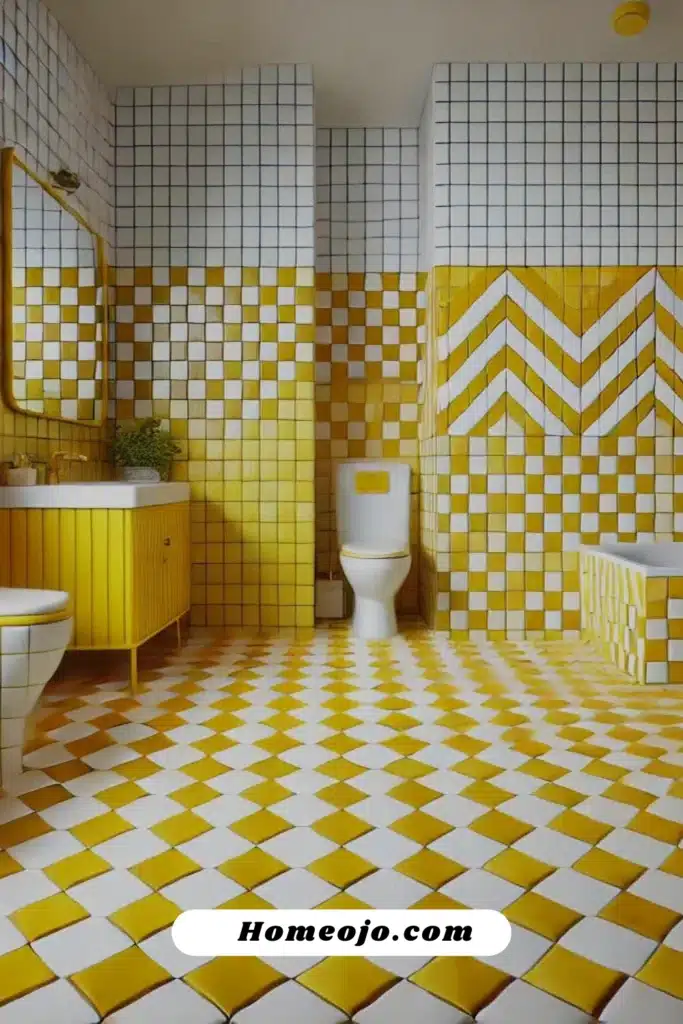 yellow tiles in geometric shapes for bathroom