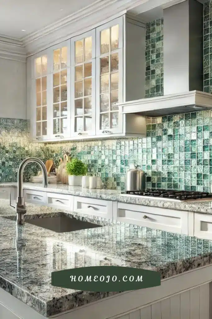 Glass tiles in soft color for kitchen