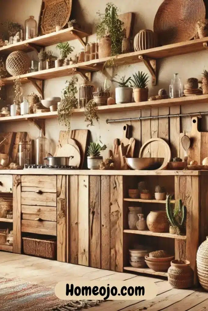 Bohemian kitchen with shelves