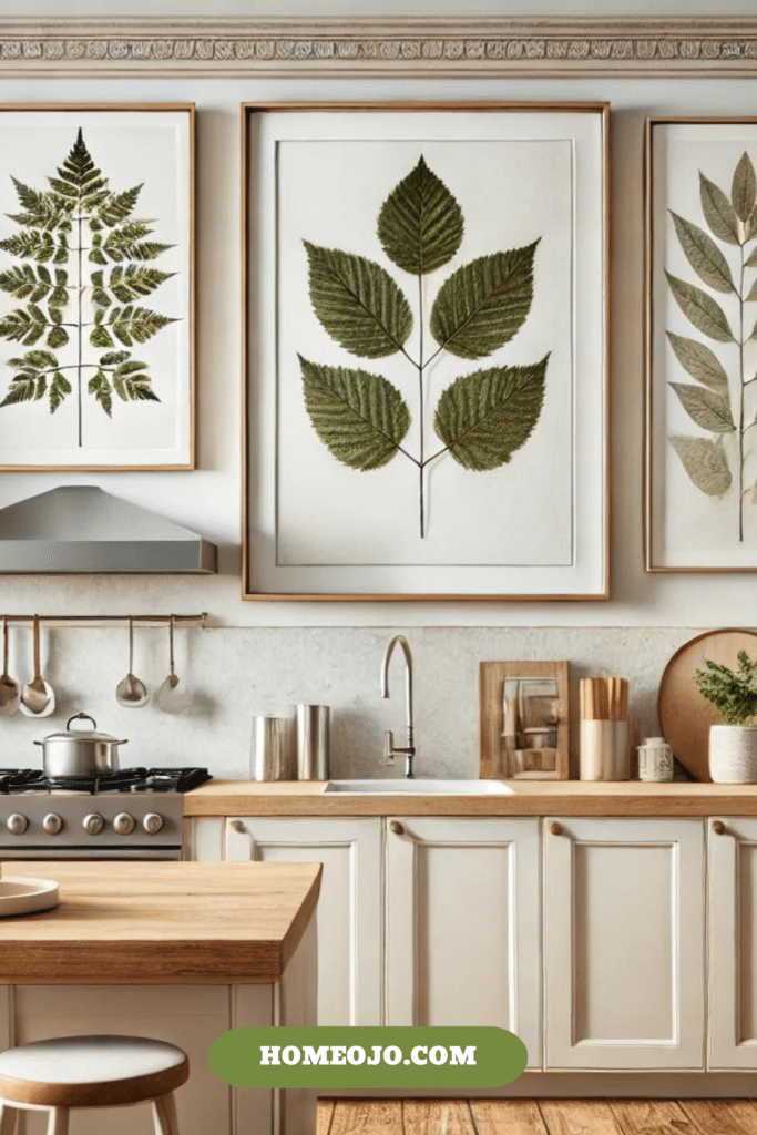 Framed leaf art for kitchen decor 